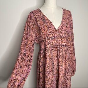 Zara Printed Mini Dress Pink Black Elastic Empire Waist Flowy Large